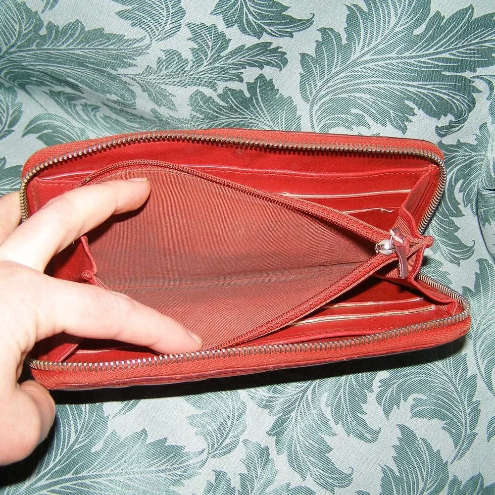CHANEL Dark Red Lambskin Quilted Leather Wallet